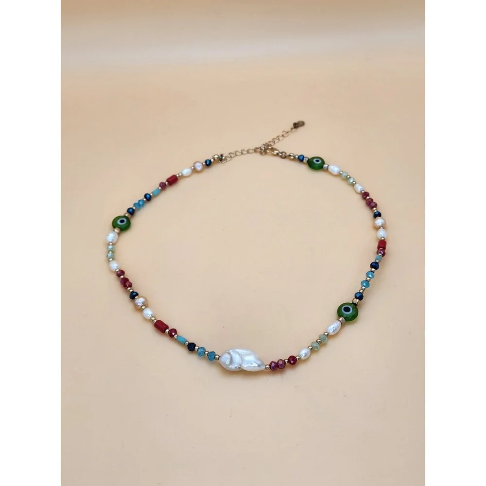 MAYOL Signed Baroque Pearls 24k Gold Plated, Semiprecious & Glass Beads Necklace